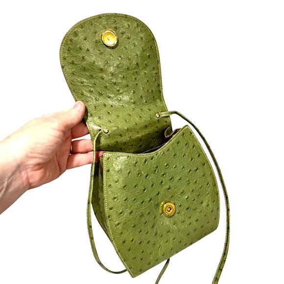 Green faux ostrich leather evening bag unique 2-way purse satchel box style - Picture 4 of 9